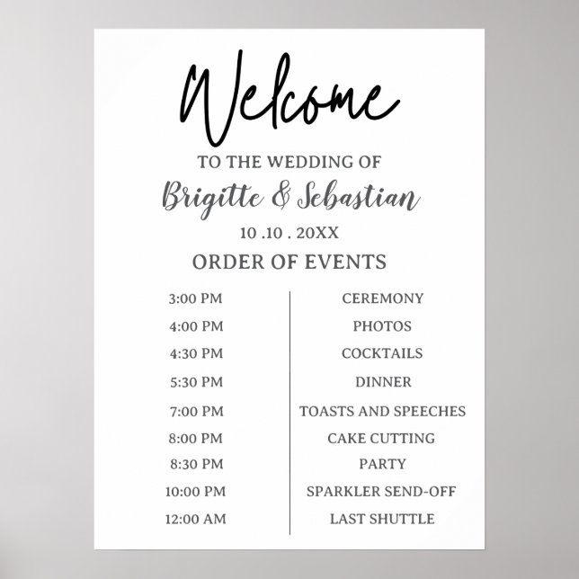 Affiche Minimalist Black & White Wedding Welcome Timeline (Devant)
