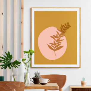 Affiche Minimalist Botanical Fall Art Mustard Yellow Pink
