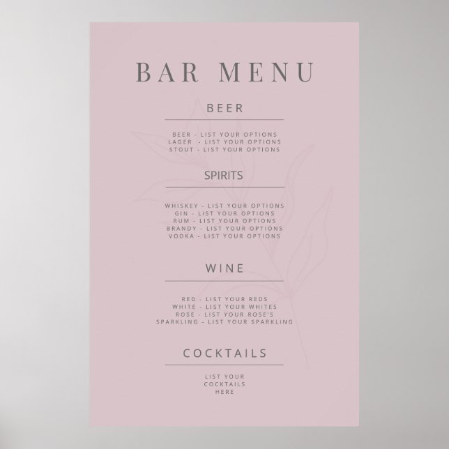 Affiche Minimalist Botanical Wedding Sign Dusky Rose (Devant)