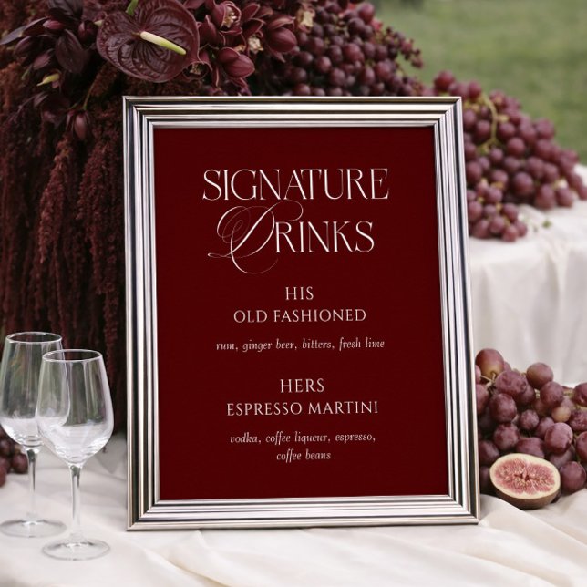 Affiche Minimalist Burgundy Wedding Signature Drinks (Créateur téléchargé)
