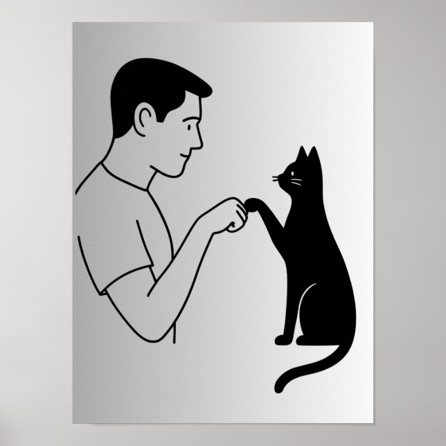 Affiche Minimalist Cat Fist Bump Line Art  (Devant)