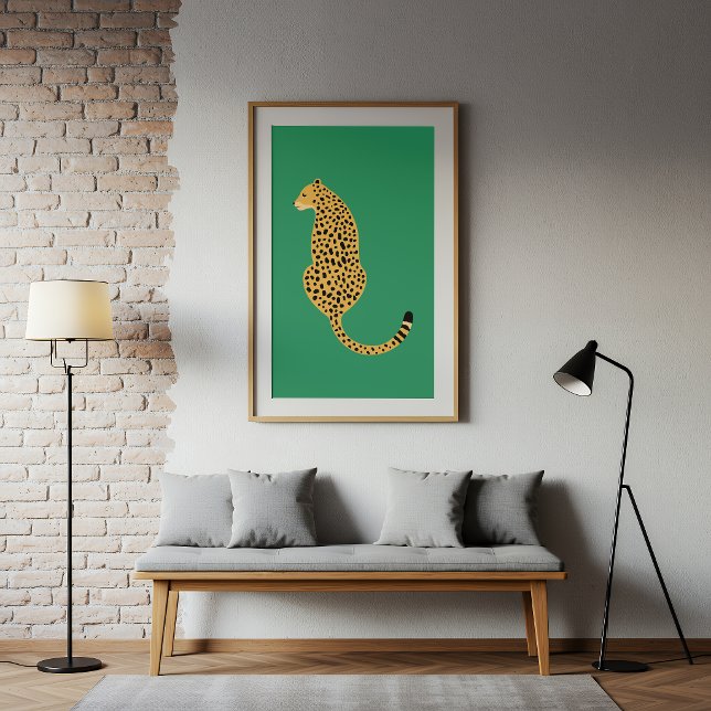Affiche Minimalist Cheetah Illustration Green  (Créateur téléchargé)