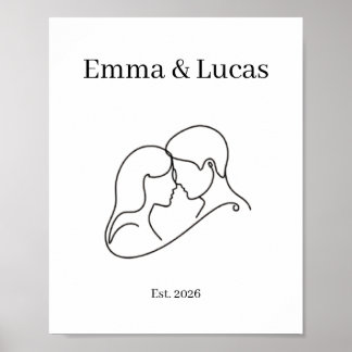 Affiche Minimalist Couple Line Art Custom Names