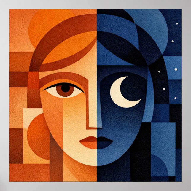 Affiche Minimalist Female Face Art Terracotta Abstract Geo (Devant)