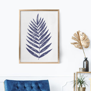 Affiche Minimalist Fern Palm Leaves Navy Blue Nature Art
