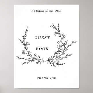 Affiche Minimalist Floral Line Art Guest Book Sign