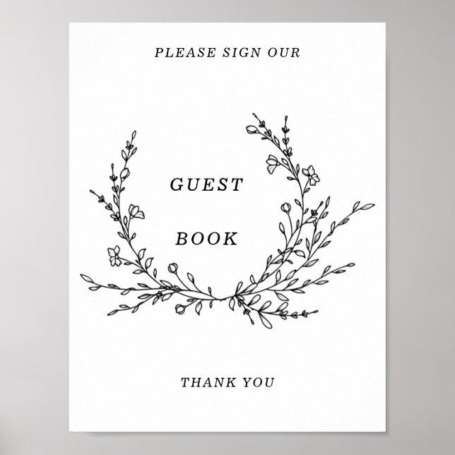 Affiche Minimalist Floral Line Art Guest Book Sign (Devant)