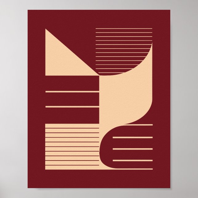 Affiche Minimalist Geometric Shapes on Dark Red Background (Devant)