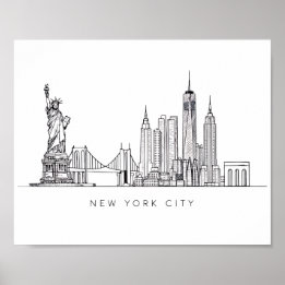 Affiche Minimalist New York City Skyline Line Art