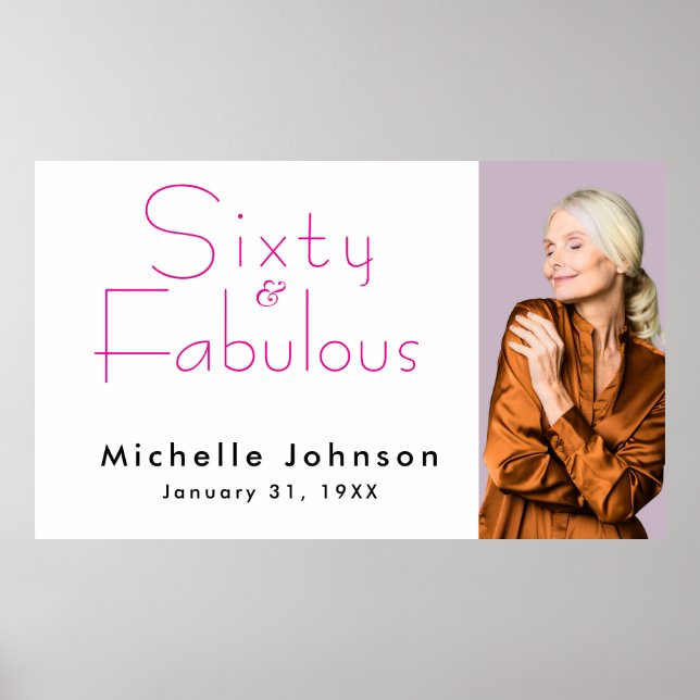 Affiche Minimalist Pink 60 & Fabulous 60th Birthday Party (Devant)