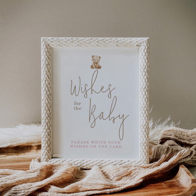 Affiche Minimalist Teddy Bear Baby Shower Wishes For Baby (Créateur téléchargé)