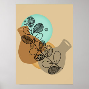 AFFICHE MINIMALISTE ABSTRAITE BOHÉMIENNE À FEUILLES NOIRES