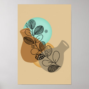AFFICHE MINIMALISTE ABSTRAITE BOHÉMIENNE À FEUILLES NOIRES