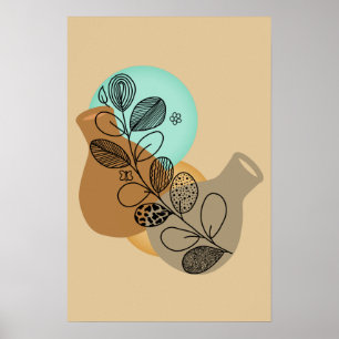 AFFICHE MINIMALISTE ABSTRAITE BOHÉMIENNE À FEUILLES NOIRES