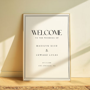 Affiche Minimaliste Accueil de Mariage Gras Noir & Blanc