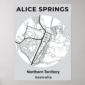 Affiche Minimaliste Alice Springs Moderne Blanc Carte Noir