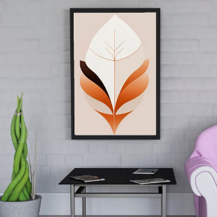 Affiche minimaliste boho abstraite feuille tons te