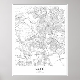 Affiche minimaliste de carte de Madrid, Espagne