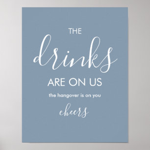 Affiche Minimaliste Dusty Blue Funny Mariage Open Bar