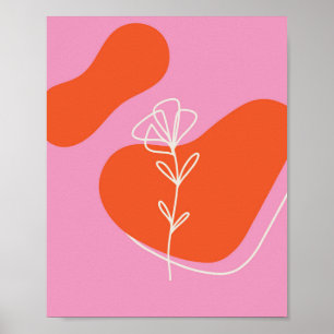 Affiche minimaliste florale rose et orange Boho