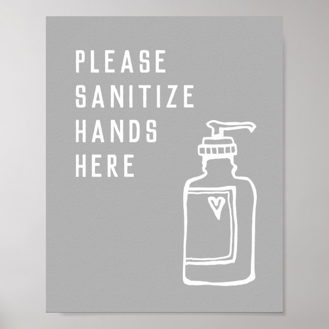 Affiche Minimaliste Gris Sanitize Mains Ici (Devant)