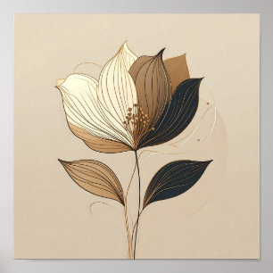Affiche Minimaliste Moderne Or & Botanique Floral Noir Li