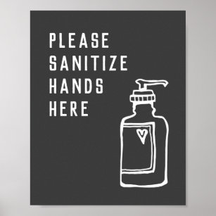 Affiche Minimaliste noir & blanc Sanitize mains ici