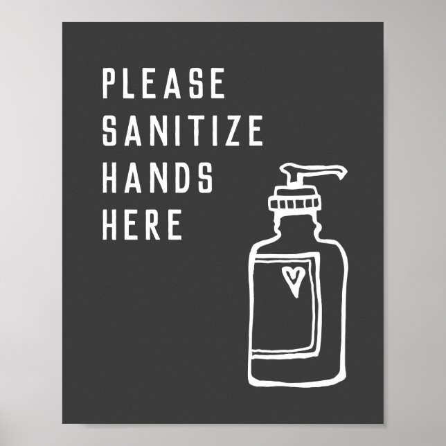 Affiche Minimaliste noir & blanc Sanitize mains ici (Devant)
