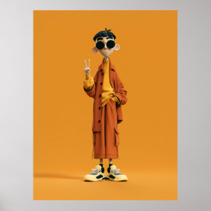 Affiche Minimaliste Orange Esthétique – Personnage 3D Styl