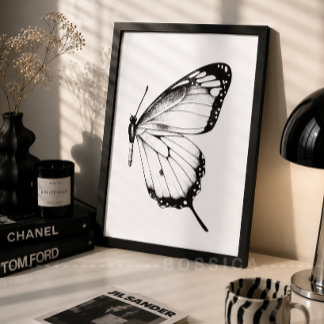 Affiche minimaliste papillon noir blanc Art mural