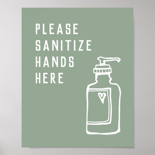 Affiche Minimaliste Sanitize Vert Mains Ici (Devant)