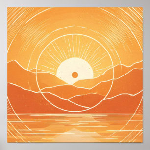 Affiche Minimaliste Zen Montagne Océan Rétro Coucher de so