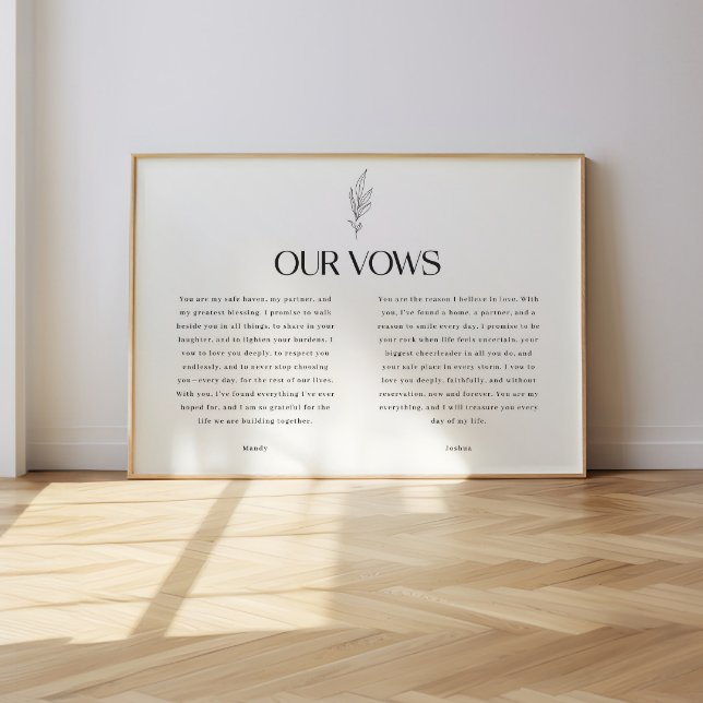 Affiche Minimalistic Black & White Leaf Wedding Vows (Créateur téléchargé)