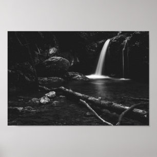 Affiche Minimalistic waterfall behind broken tree in black