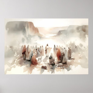 Affiche Ministère de Jésus Scène de paysage biblique à l'a