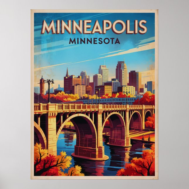 Affiche Minneapolis Minnesota Rétro Skyline Art (Devant)