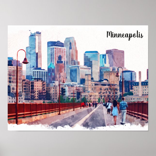 Affiche Minneapolis Minnesota Skyline City View (Devant)