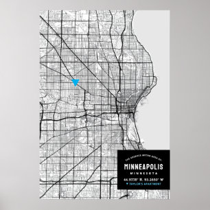 Affiche Minneapolis Plan de la ville + Marquer Votre Empla