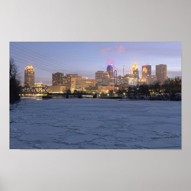 Affiche minneapolis skyline et rivière mississippi gelée (Devant)