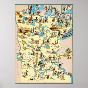 Affiche Minnesota Funny Carte Vintage