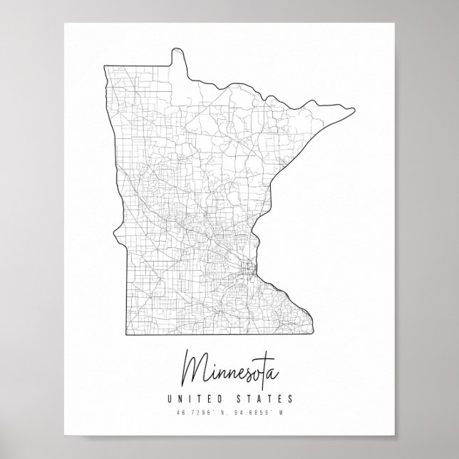 Affiche Minnesota Minnesota Minimal Street Map (Devant)