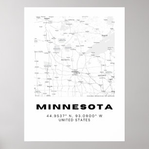 Affiche Minnesota Minnesota minimaliste Art - noir et blan