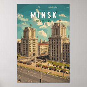 Affiche Minsk Bélarus Illustration Voyage Art Vintage
