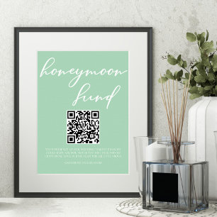 Affiche Mint Green White Mariage Honeymoon Fund QR Code