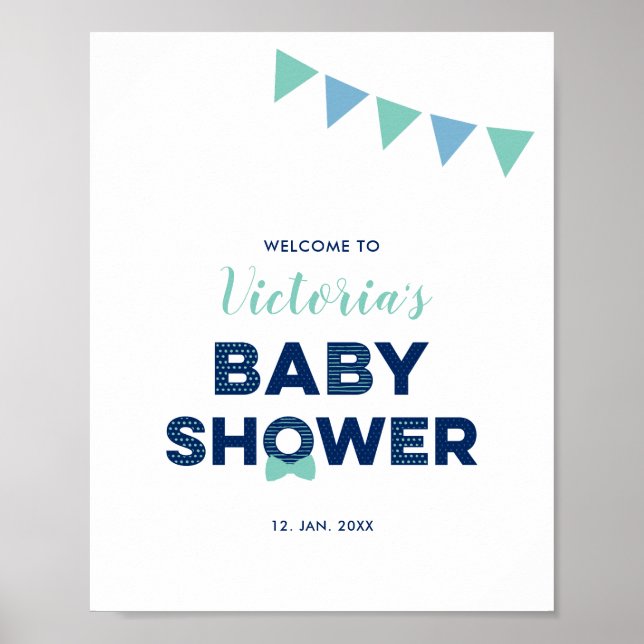 Affiche Mint & Navy | Panneau de bienvenue pour une Baby S (Devant)