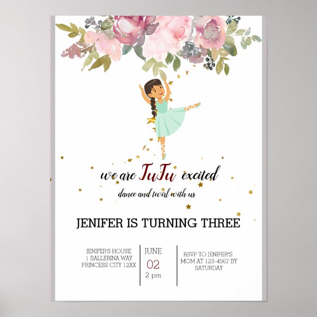 Affiche Minuscule danseur | Ballet Floral rose Fête Annive (Devant)