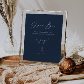 Affiche Minuscule marine bleu Mariage Open Bar Sign