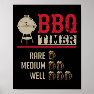 Affiche Minuteur de cuisson de viande BBQ drôle Bière Gril