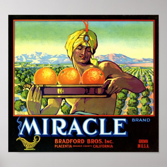 Affiche Miracle Marque Oranges Fruit Crate Étiquette (Devant)