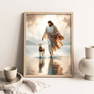 Affiche Miracle Partagé, Jésus et l'Agneau, Peinture Chrét